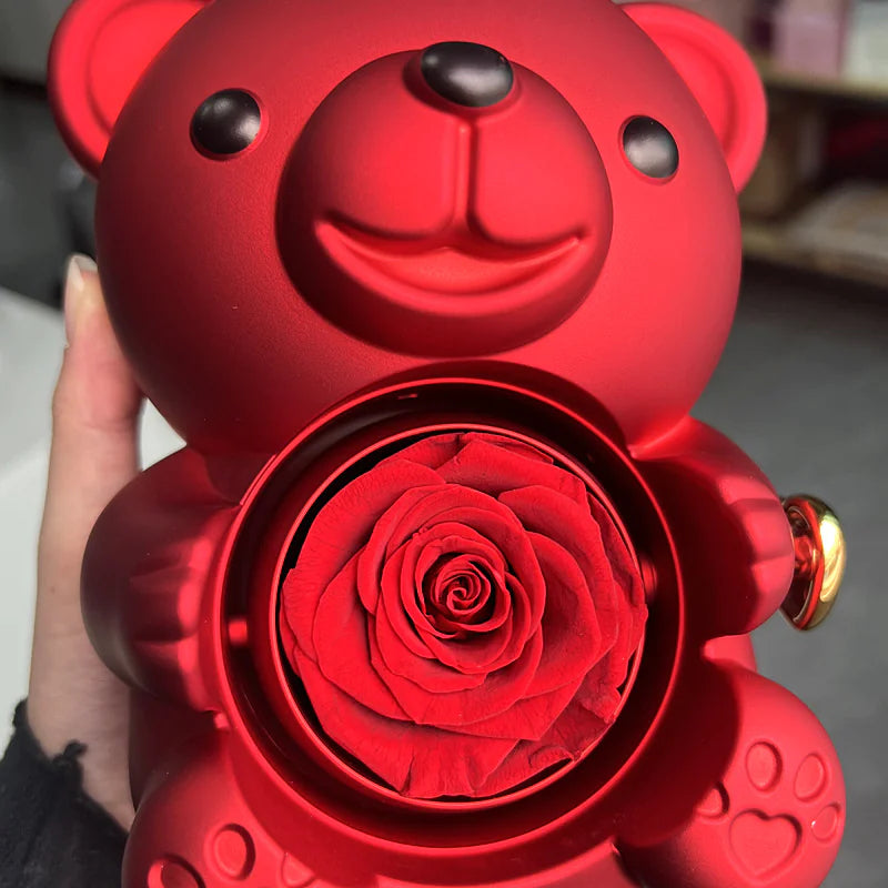 Caja de Regalo Giratoria de Oso con Rosas y Joyero