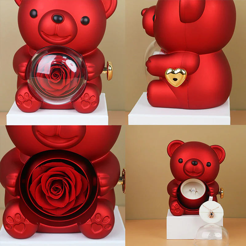 Caja de Regalo Giratoria de Oso con Rosas y Joyero